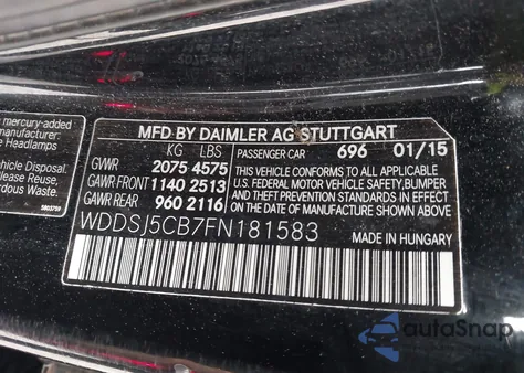 2015 Mercedes-Benz Cla 45 Amg 4Matic from USA, damaged, VIN WDDSJ5CB7FN181583